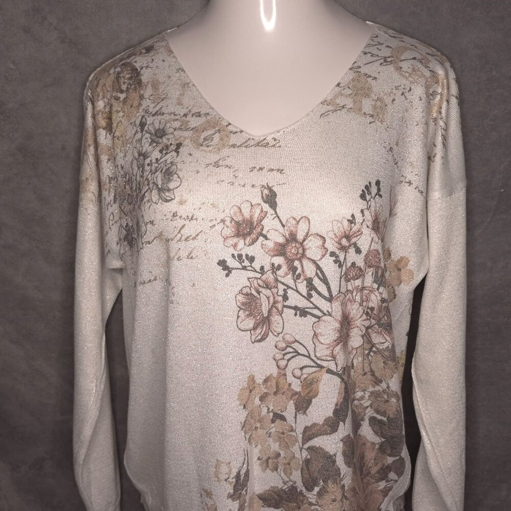 Bella Amore Floral Print XL Sweater Made In Italy Lightweight Knit Pullover